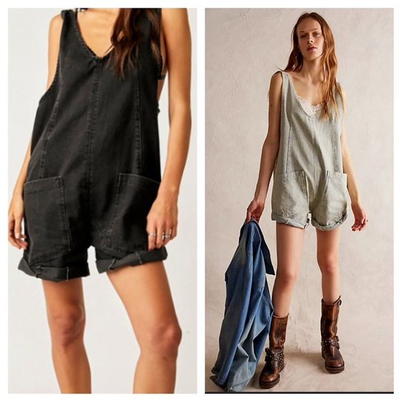 We The Free High Roller Short Overalls Black Size S | Free People Denim - Picture 2 of 4